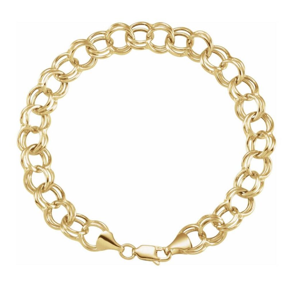 5.7mm 14k Yellow Gold Hollow Double Cable Chain Charm Bracelet, 8 Inch